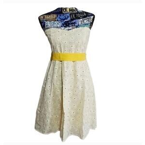Anthropologie Flying Tomato Embroidered Strapless Yellow Belt Dress Large